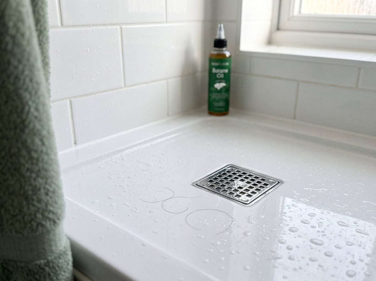 A clear shower drain