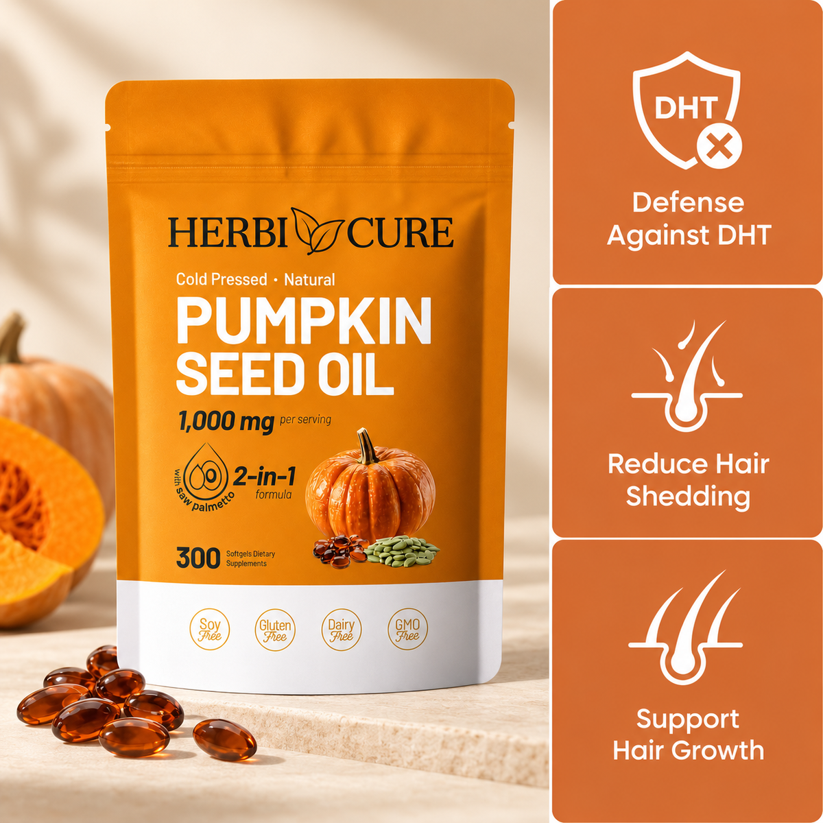 Natural Pumpkin Seed Oil and Saw Palmetto Soft Capsules
