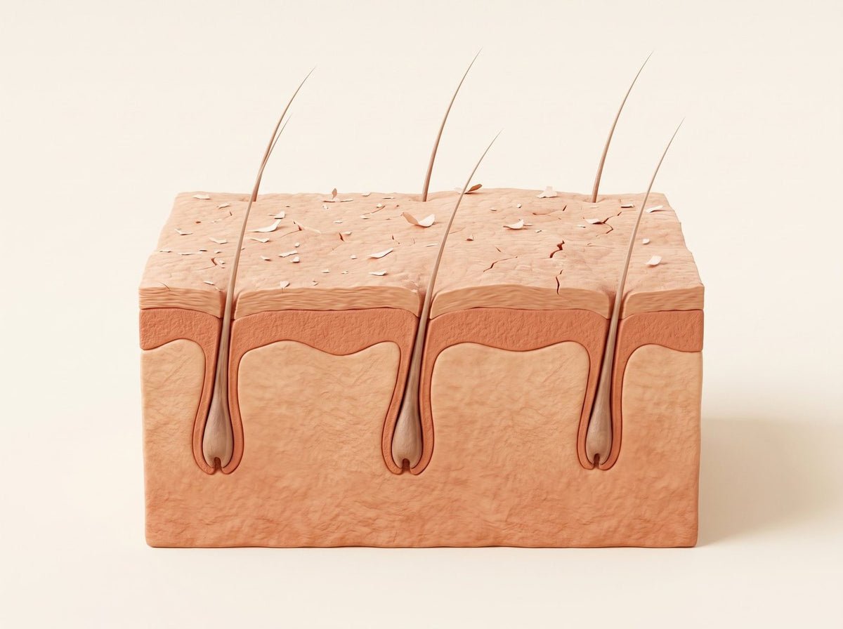 Illustration of a dry scalp cross-section with thinning follicles