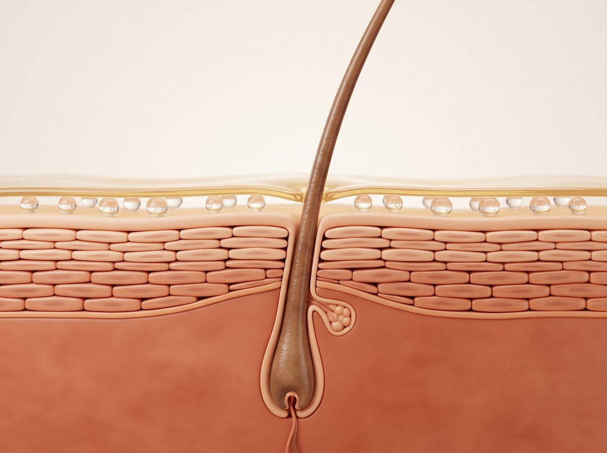 Illustration of the scalp lipid barrier sealed with oil