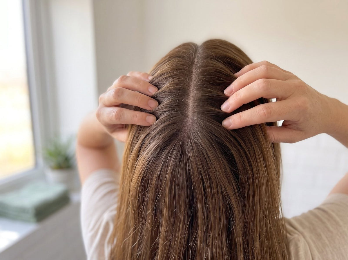 A calm, comfortable scalp along the parting