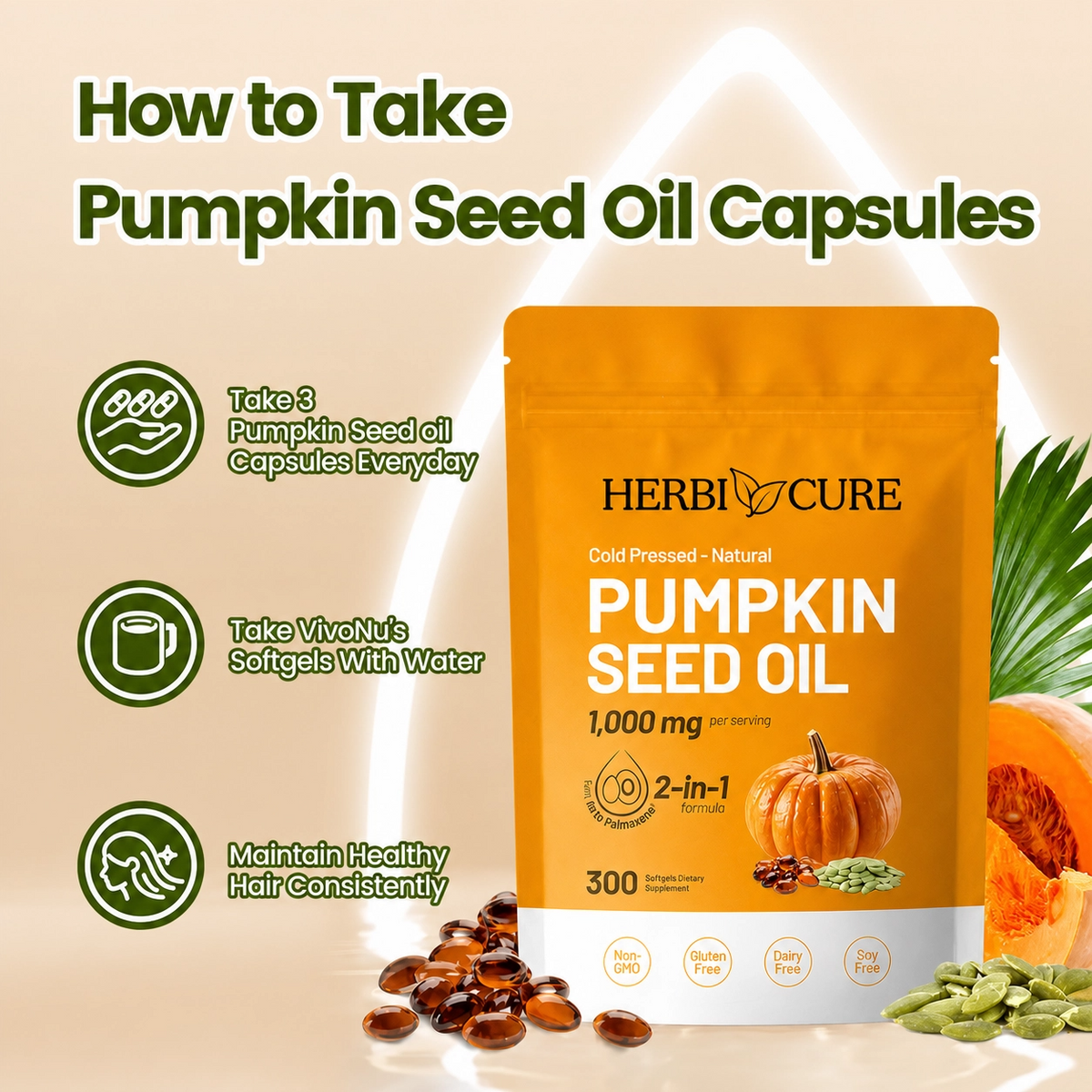 Natural Pumpkin Seed Oil and Saw Palmetto Soft Capsules
