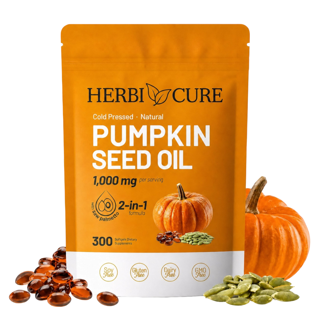 Herbicure Pumpkin Seed Oil softgels, 300-count pouch, 1,000mg with saw palmetto